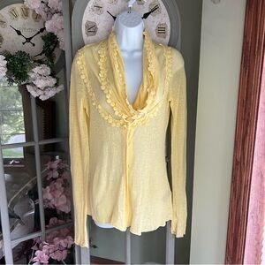 Women’s Anthropologie KNITTED & KNOTTED Sweater Cardigan Top Sunny Yellow Size M